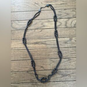Bohemian 21” Long Dark Silver Mesh Knot Necklace